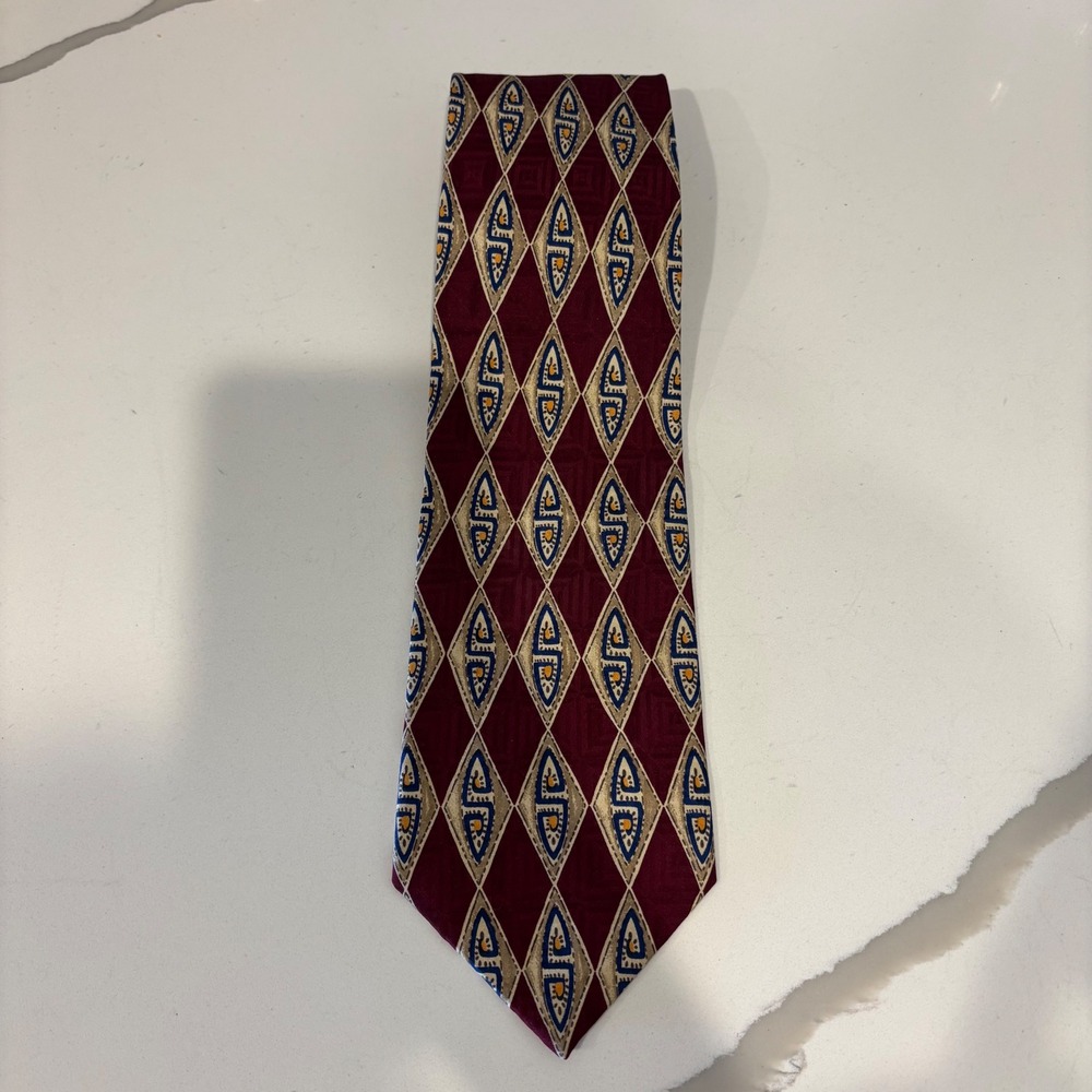 L.T. Designs‎ for Bloomingdale's Men Burgundy Geometric Silk Tie Made in Italy